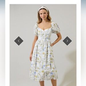 Cecily Floral Alessi Puff Sleeve Midi Dress